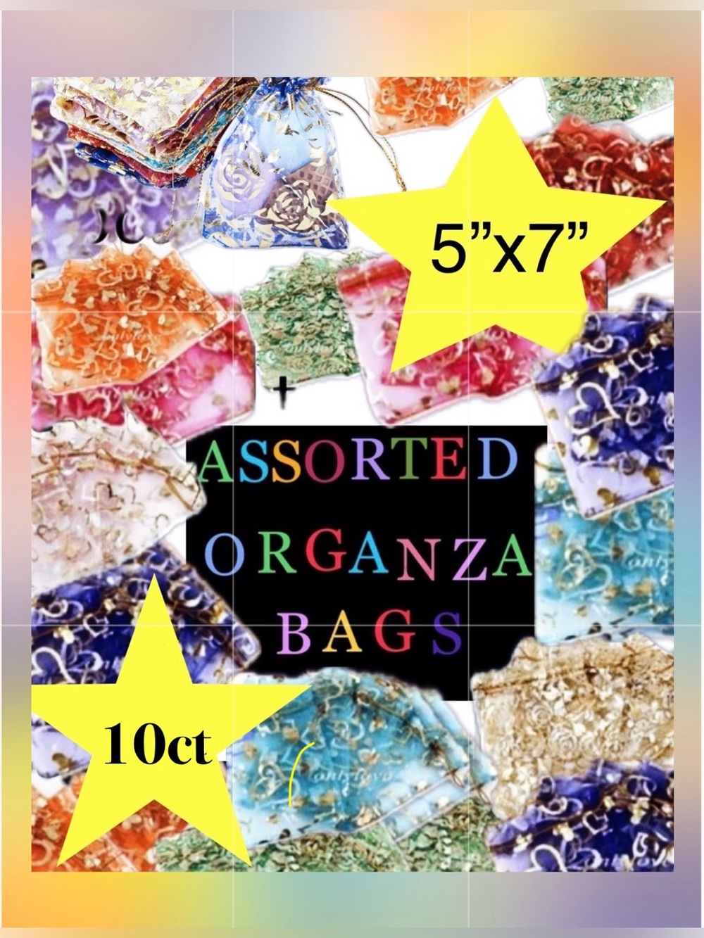 Organza Jewelry-Crafts~Gift-Favor/Bags~ Assorted 5 x 7”~ 10ct ~NEW~